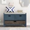 furStorage Bench with Removable Basket and 2 Drawers, Fully Assembled Shoe Bench with Removable Cushion (Navy)
