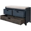 furStorage Bench with Removable Basket and 2 Drawers, Fully Assembled Shoe Bench with Removable Cushion (Navy)