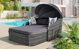 out79.9" Outdoor Sunbed with Adjustable Canopy;  Double lounge;  PE Rattan Daybed