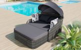out79.9" Outdoor Sunbed with Adjustable Canopy;  Double lounge;  PE Rattan Daybed