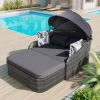 out79.9" Outdoor Sunbed with Adjustable Canopy;  Double lounge;  PE Rattan Daybed