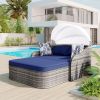 out79.9" Outdoor Sunbed with Adjustable Canopy;  Double lounge;  PE Rattan Daybed