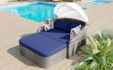 out79.9" Outdoor Sunbed with Adjustable Canopy;  Double lounge;  PE Rattan Daybed